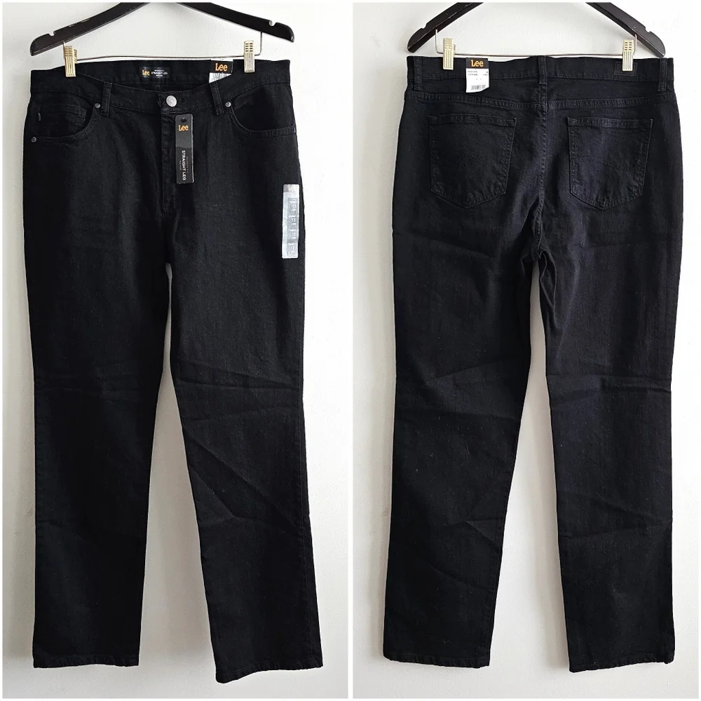 Lee Women’s Relaxed Fit Straight Leg Jeans Black Onyx Size 16 Long Mid Rise NWT - Picture 4 of 14